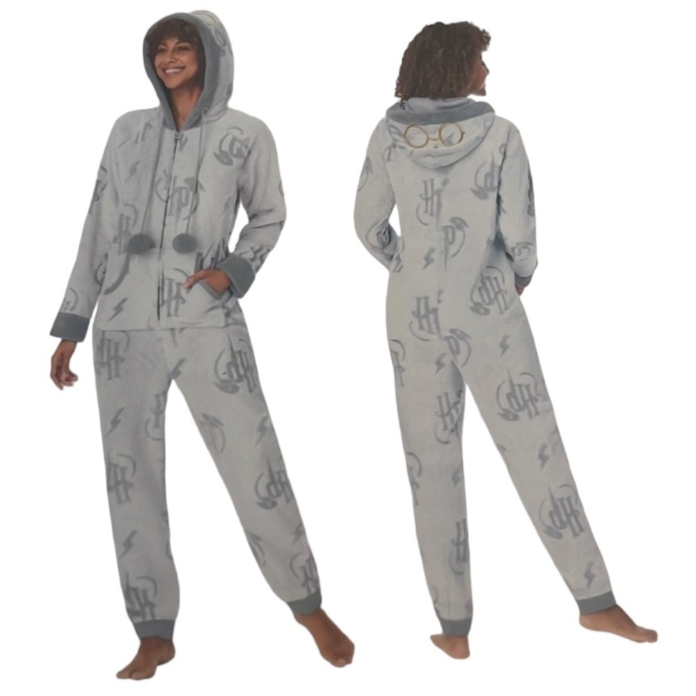 Wizarding World Harry Potter Women's S Gray‎ One Piece Hooded Faux Fur Pajamas